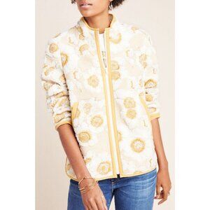 Anthropologie Tilly Floral Embroidered Sherpa Jacket Womens XS Ivory Yellow